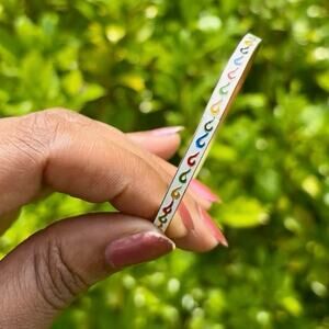 White/Rainbow Scroll Vintage Cloisonné Brass & Enamel Bangle (Small)